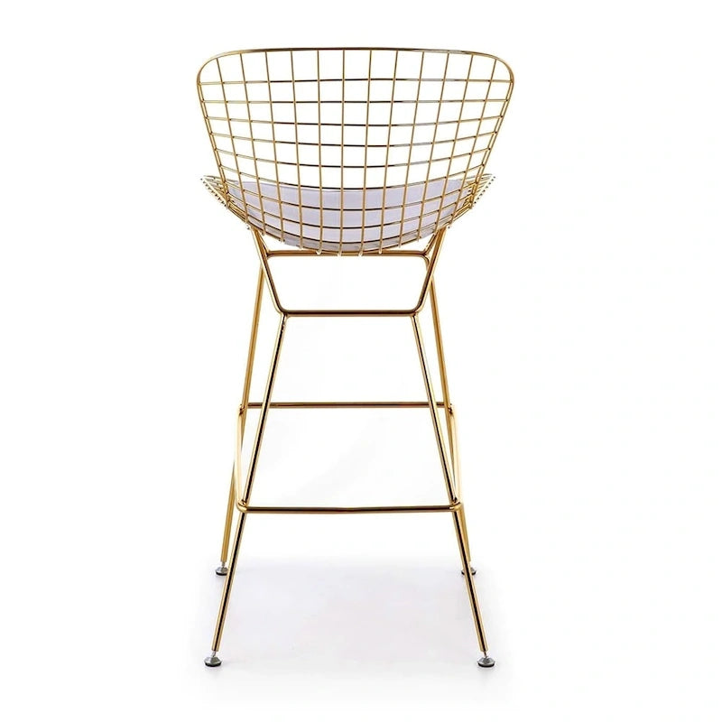 Tabouret de comptoir en métal filaire, blanc/noir et chrome/or, siège unique – Hauteur 66 cm