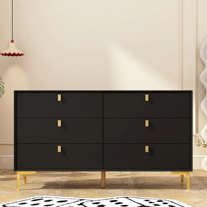 Commode double 6 tiroirs | Noir / Blanc / Bleu marine | 1 personne