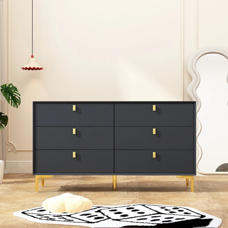 Commode double 6 tiroirs | Noir / Blanc / Bleu marine | 1 personne
