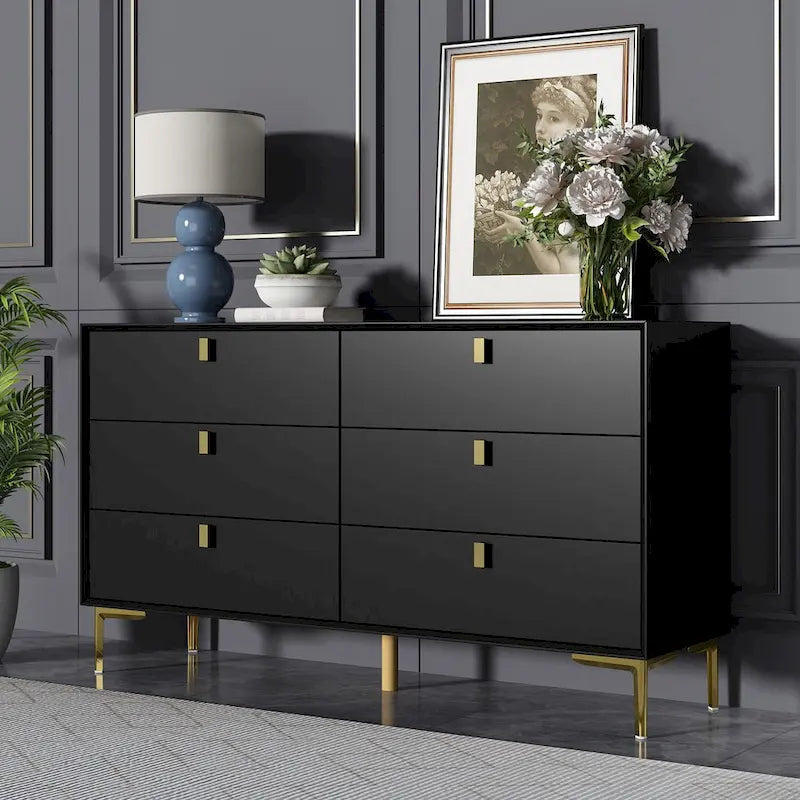 Commode double 6 tiroirs | Noir / Blanc / Bleu marine | 1 personne