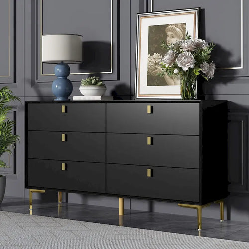 Commode double 6 tiroirs | Noir / Blanc / Bleu marine | 1 personne