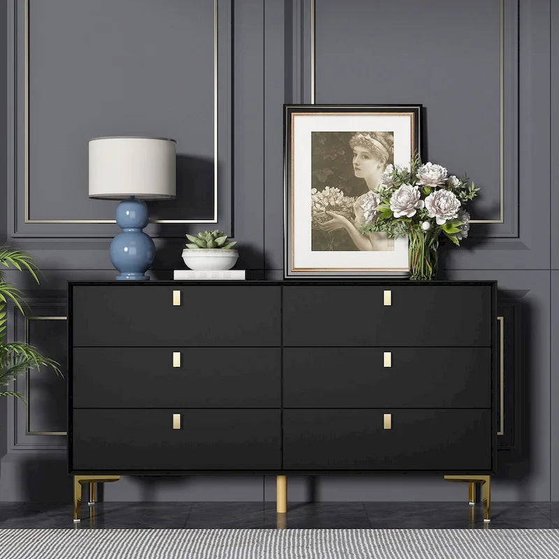 Commode double 6 tiroirs | Noir / Blanc / Bleu marine | 1 personne