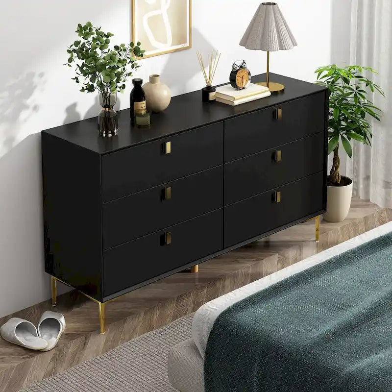 Commode double 6 tiroirs | Noir / Blanc / Bleu marine | 1 personne