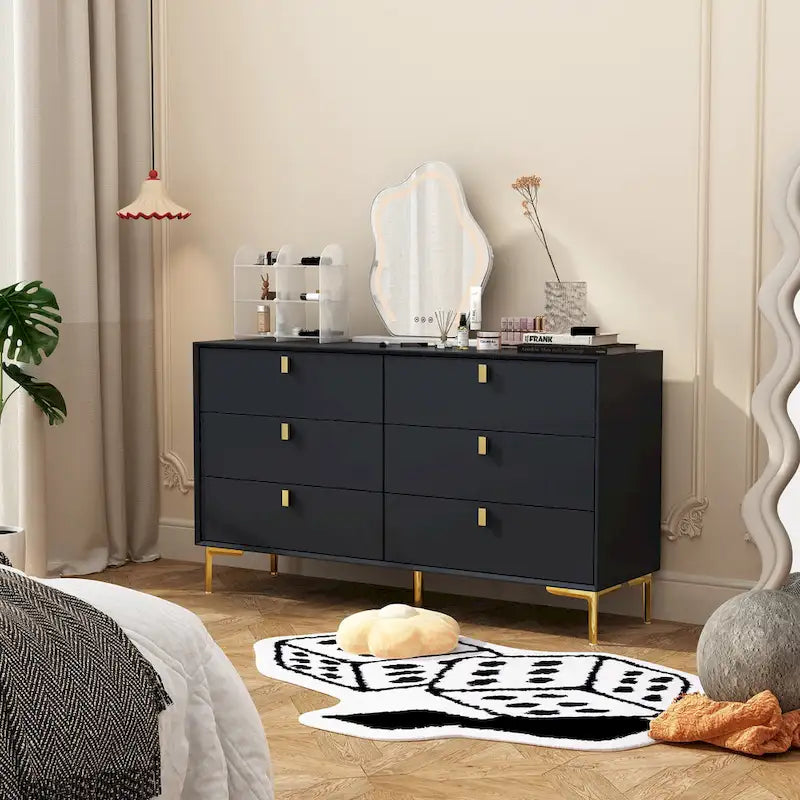 Commode double 6 tiroirs | Noir / Blanc / Bleu marine | 1 personne