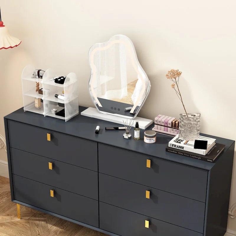 Commode double 6 tiroirs | Noir / Blanc / Bleu marine | 1 personne