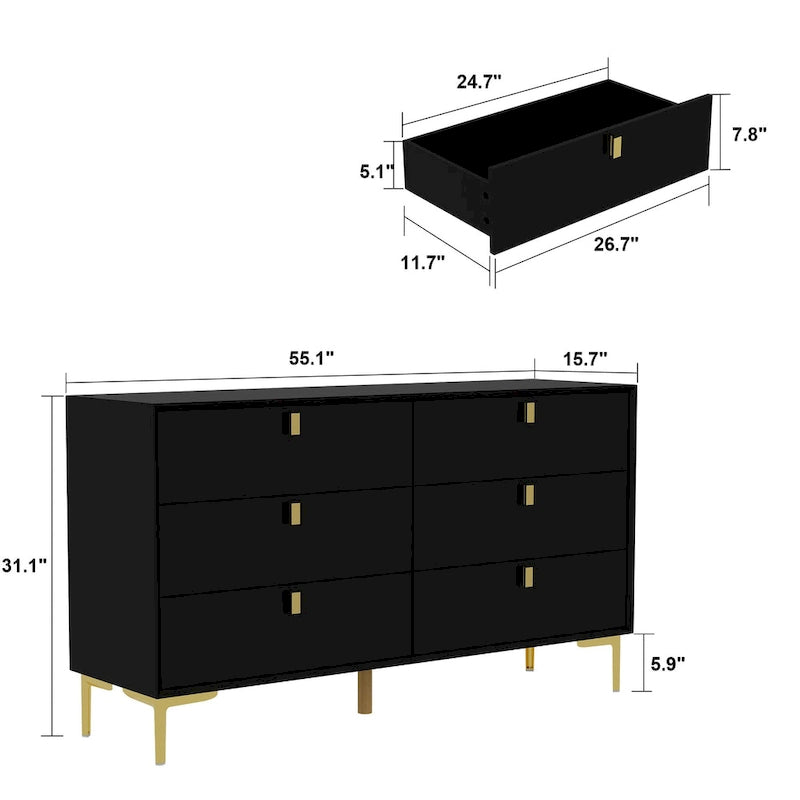 Commode double 6 tiroirs | Noir / Blanc / Bleu marine | 1 personne