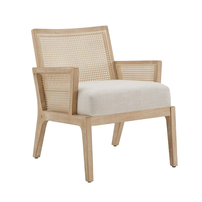 Fauteuil d'appoint en rotin et tissu beige, individuel