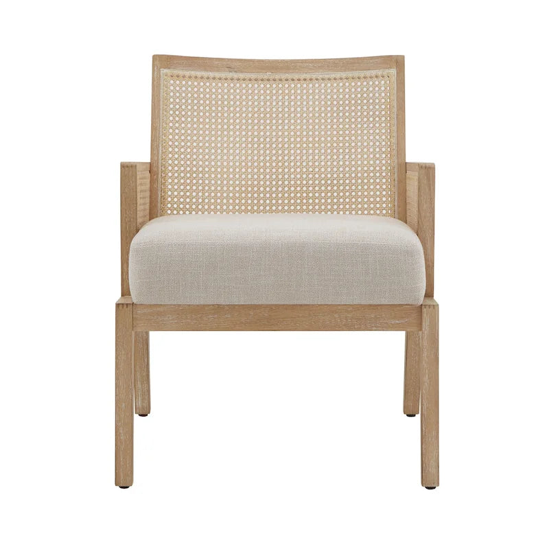 Fauteuil d'appoint en rotin et tissu beige, individuel