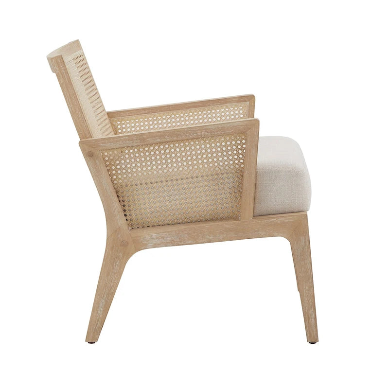 Fauteuil d'appoint en rotin et tissu beige, individuel
