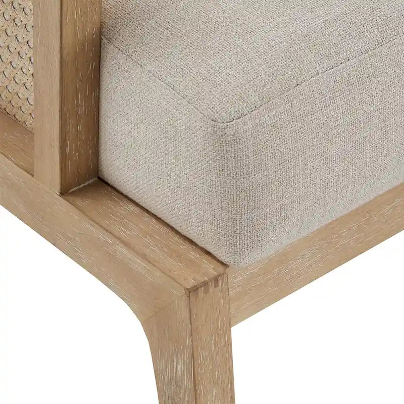 Fauteuil d'appoint en rotin et tissu beige, individuel