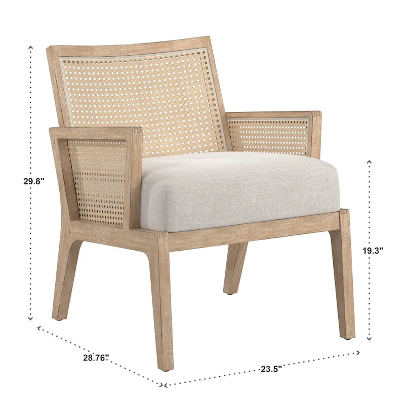 Fauteuil d'appoint en rotin et tissu beige, individuel