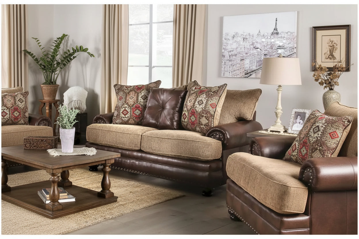 Dhirendra Traditional Brown Faux Leather Loveseat by Furniture of America