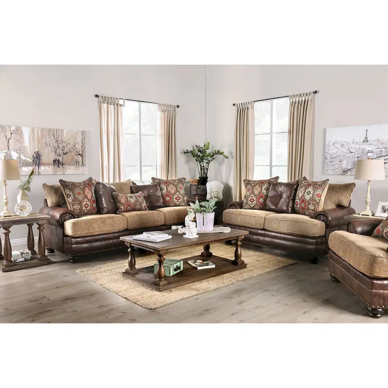 Causeuse 2 places traditionnelle en similicuir marron