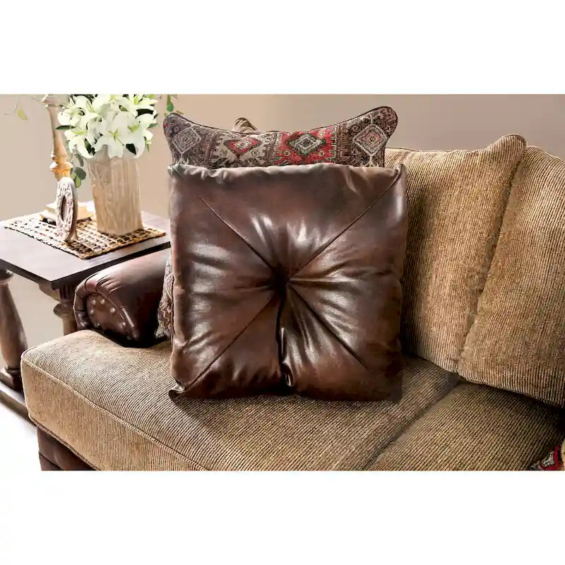 Causeuse 2 places traditionnelle en similicuir marron