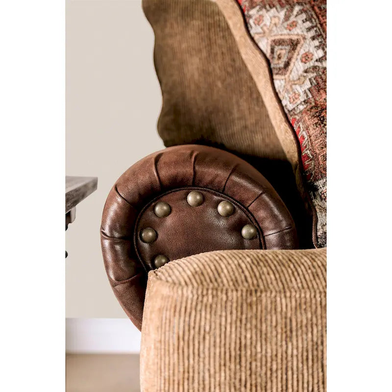 Causeuse 2 places traditionnelle en similicuir marron