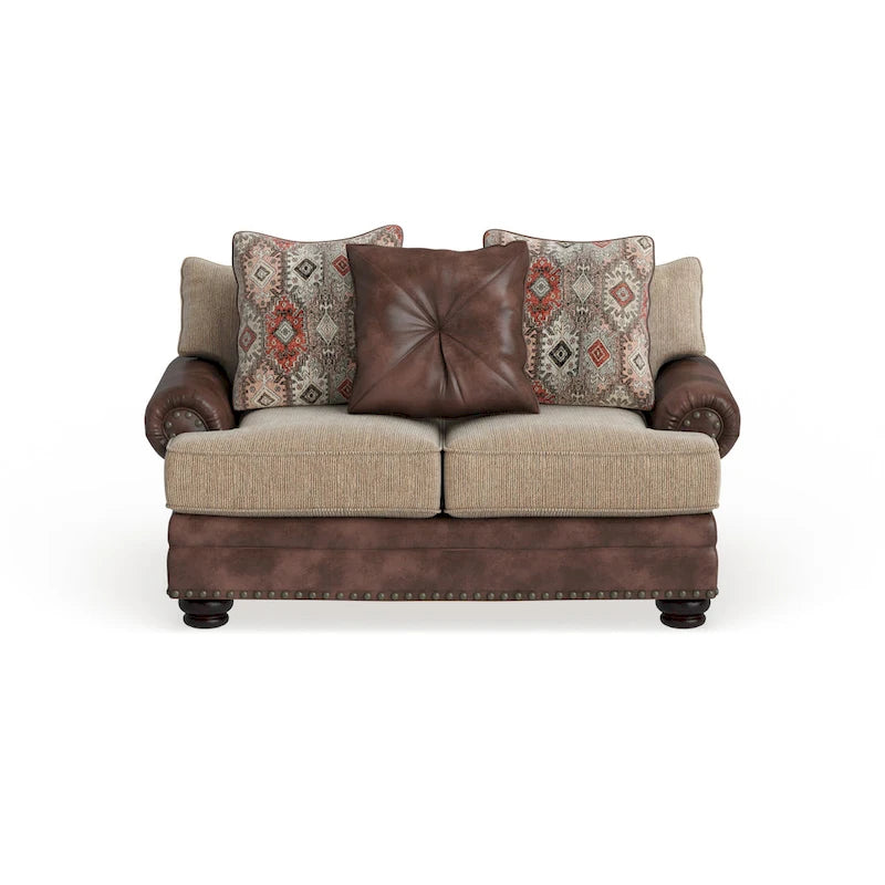 Causeuse 2 places traditionnelle en similicuir marron