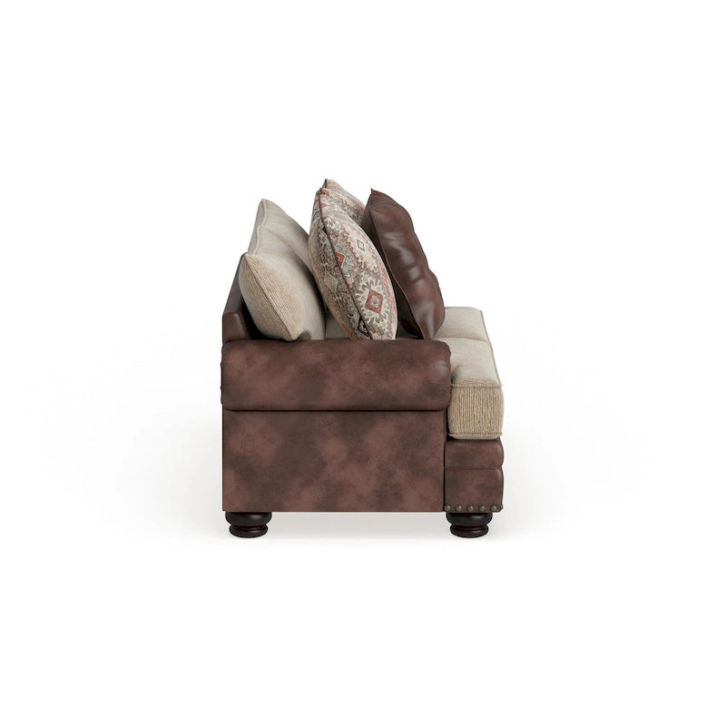 Causeuse 2 places traditionnelle en similicuir marron
