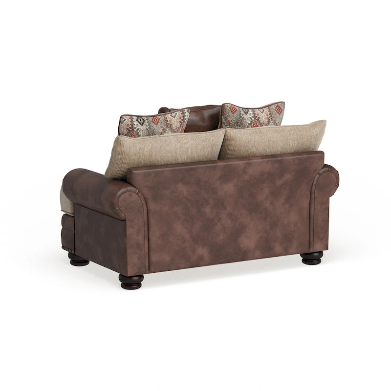 Causeuse 2 places traditionnelle en similicuir marron