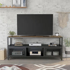 Meuble TV 178 cm, 2 étagères, 1 personne, noir sable/noyer foncé