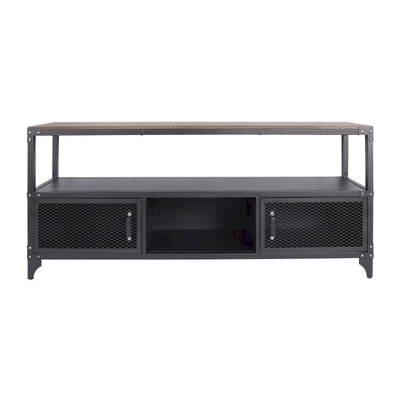 Meuble TV 178 cm, 2 étagères, 1 personne, noir sable/noyer foncé