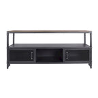 Meuble TV 178 cm, 2 étagères, 1 personne, noir sable/noyer foncé