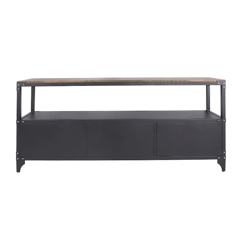 Meuble TV 178 cm, 2 étagères, 1 personne, noir sable/noyer foncé