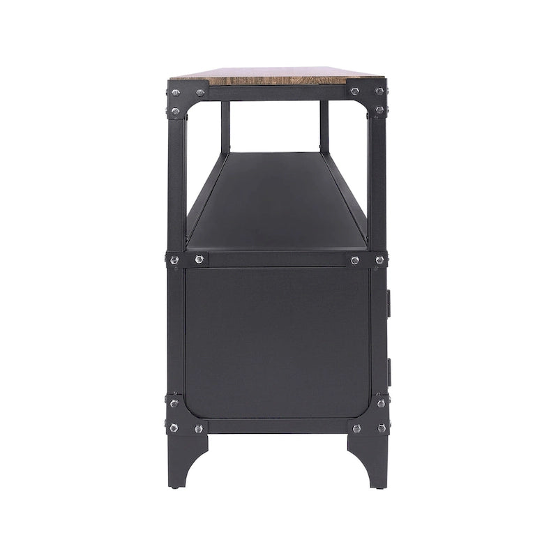 Meuble TV 178 cm, 2 étagères, 1 personne, noir sable/noyer foncé