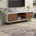 Meuble TV scandinave en blanc/noyer, 6 étagères, simple