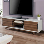 Meuble TV scandinave en blanc/noyer, 6 étagères, simple