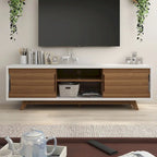 Meuble TV scandinave en blanc/noyer, 6 étagères, simple