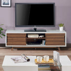 Meuble TV scandinave en blanc/noyer, 6 étagères, simple