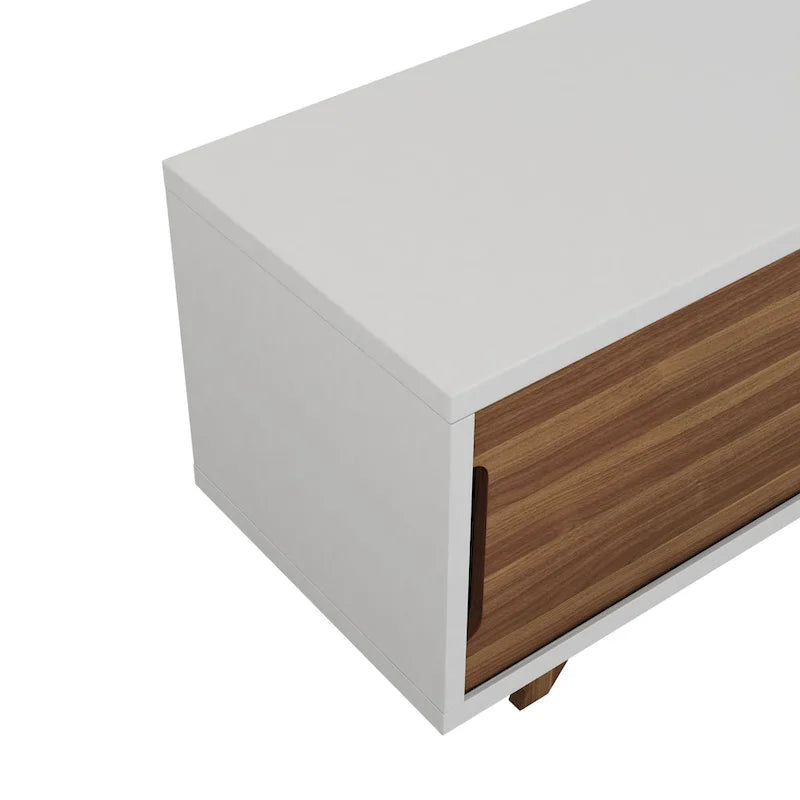 Meuble TV scandinave en blanc/noyer, 6 étagères, simple