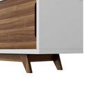 Meuble TV scandinave en blanc/noyer, 6 étagères, simple