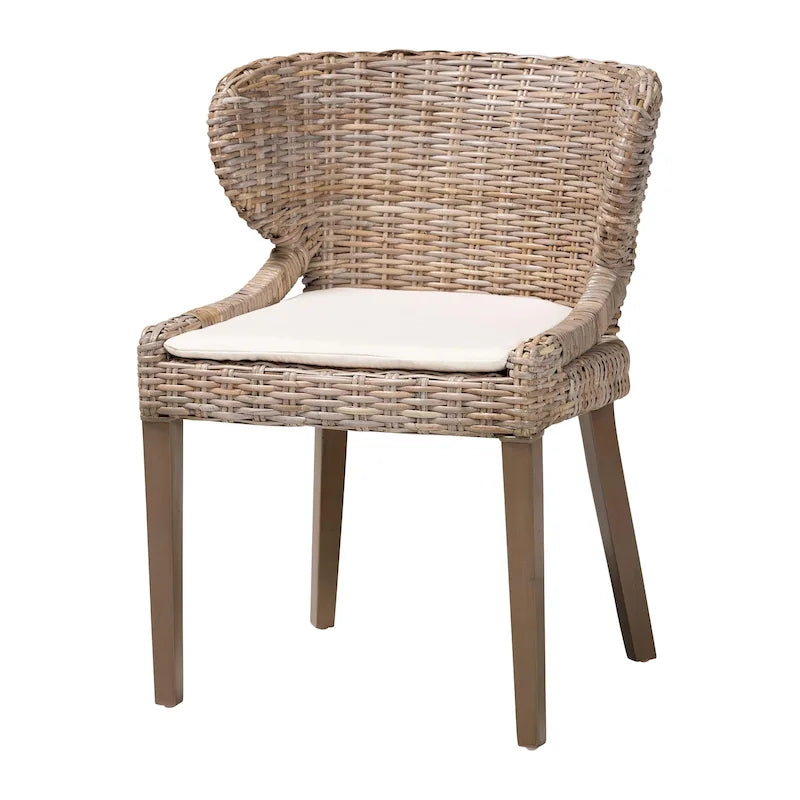 Chaise de salle à manger Bohème Grise en Rotin et Bois, Unitaire