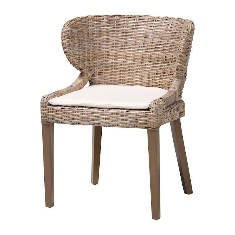Chaise de salle à manger Bohème Grise en Rotin et Bois, Unitaire