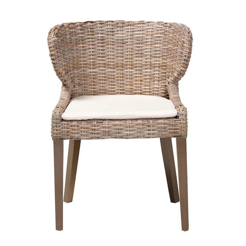 Chaise de salle à manger Bohème Grise en Rotin et Bois, Unitaire