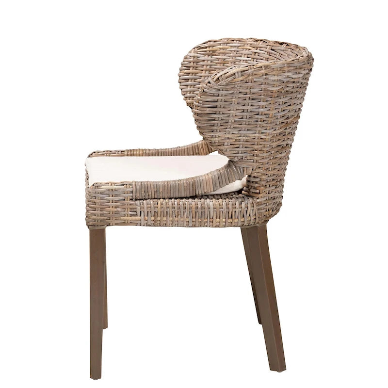 Chaise de salle à manger Bohème Grise en Rotin et Bois, Unitaire