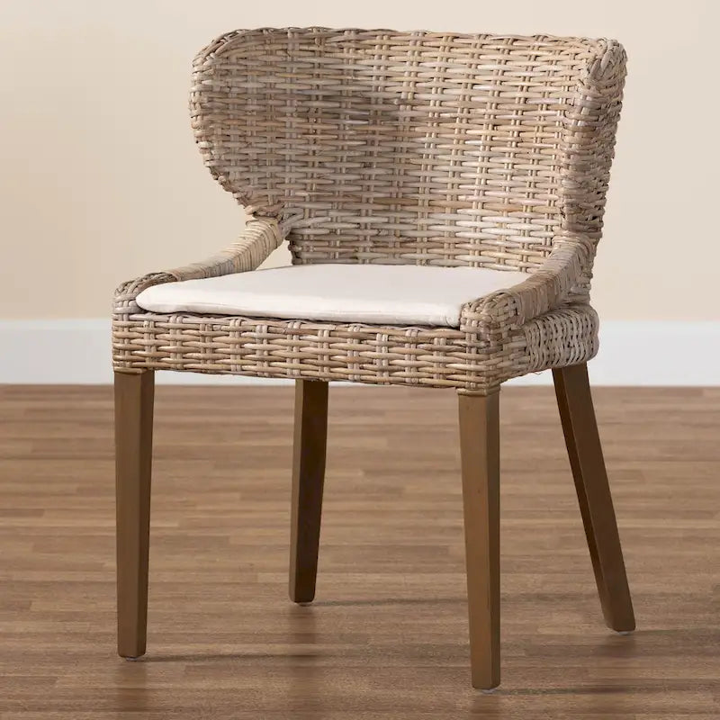 Chaise de salle à manger Bohème Grise en Rotin et Bois, Unitaire