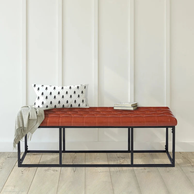 Banc d'appoint en similicuir capitonné blanc / marron / vert / noir avec structure en métal, 1 place