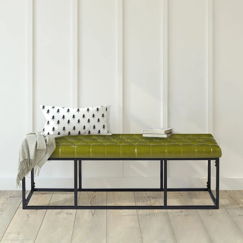 Banc d'appoint en similicuir capitonné blanc / marron / vert / noir avec structure en métal, 1 place