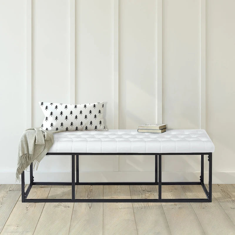 Banc d'appoint en similicuir capitonné blanc / marron / vert / noir avec structure en métal, 1 place
