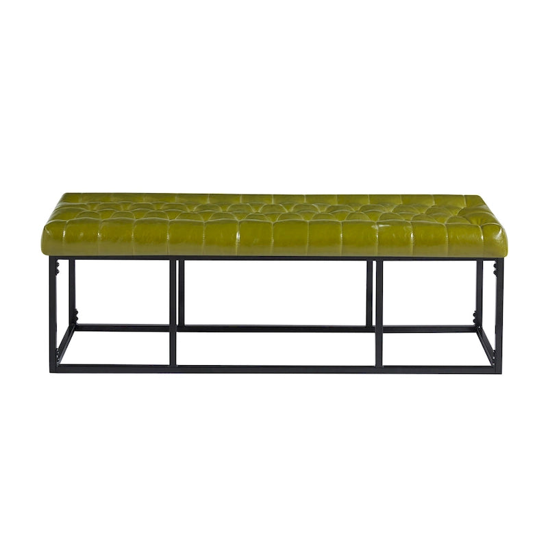 Banc d'appoint en similicuir capitonné blanc / marron / vert / noir avec structure en métal, 1 place