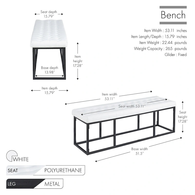 Banc d'appoint en similicuir capitonné blanc / marron / vert / noir avec structure en métal, 1 place