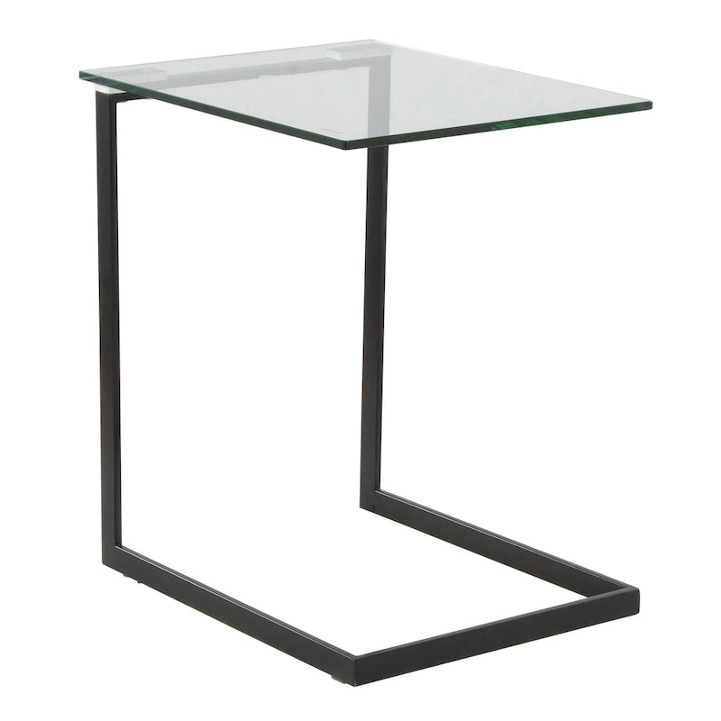 Table d'appoint en acier inoxydable/noir, verre transparent
