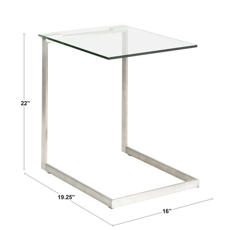 Table d'appoint en acier inoxydable/noir, verre transparent