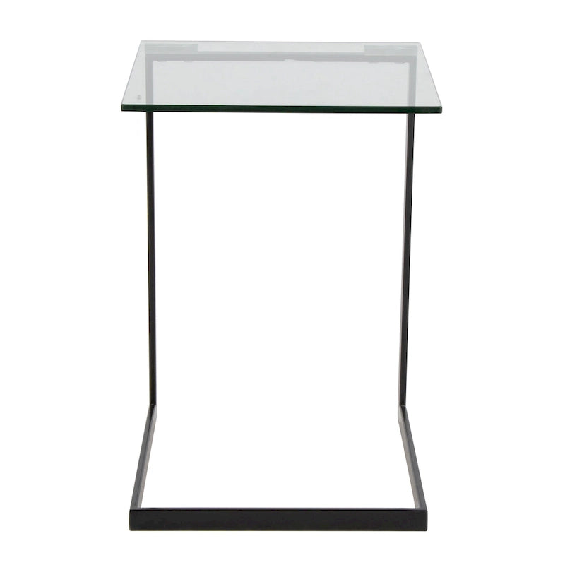 Table d'appoint en acier inoxydable/noir, verre transparent