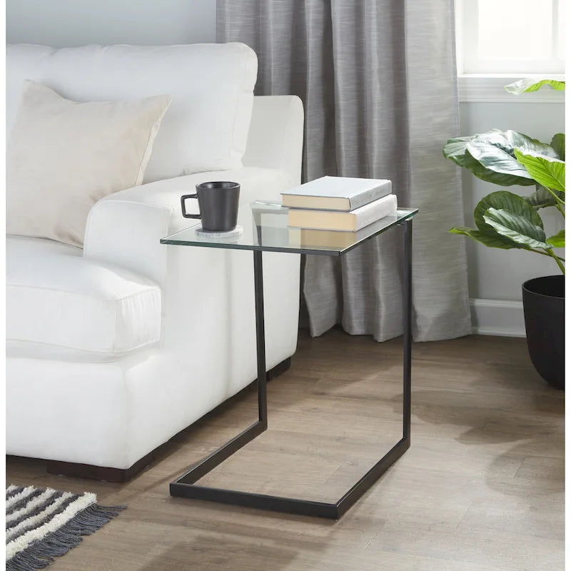 Table d'appoint en acier inoxydable/noir, verre transparent