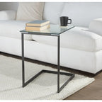 Table d'appoint en acier inoxydable/noir, verre transparent