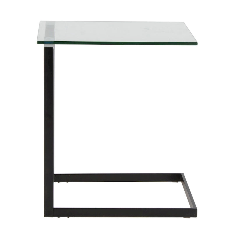 Table d'appoint en acier inoxydable/noir, verre transparent