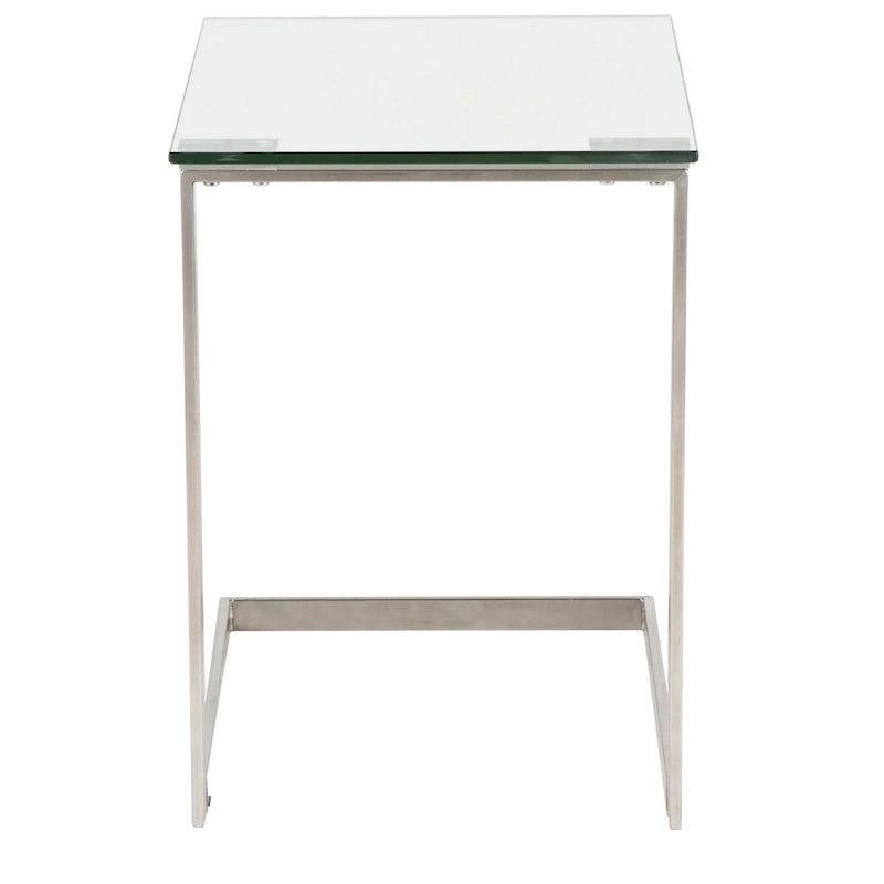 Table d'appoint en acier inoxydable/noir, verre transparent